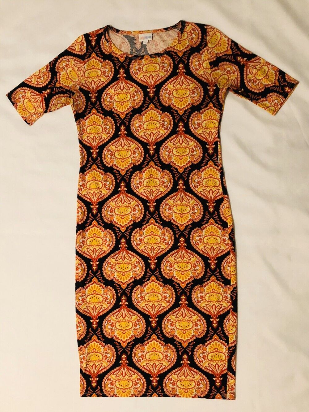 LuLaRoe Julia Dress Women Small Multicolor Pattern Stretch Comfort Casual Career